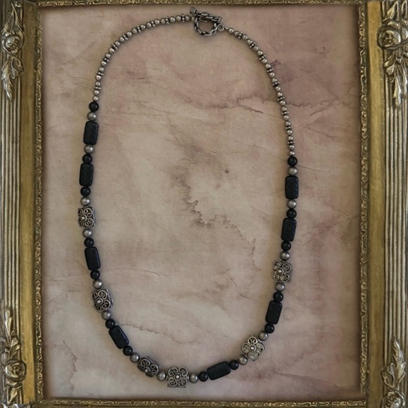 Bohemian Tribal Vintage Silver Charm Aztec Necklace Orca Agate Toggle Necklace - Picture 1 of 4